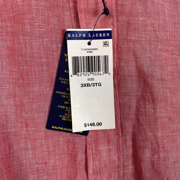 Polo Ralph Lauren Shirt Mens 3XB Pink 100% Linen Long Sleeve Button Down Shirt - Picture 10 of 12